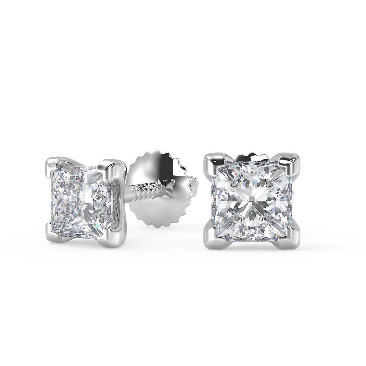0 46 Ct Princess Cut V Prong Stud Diamond Earrings Si2 F Screw Back White Gold Ebay