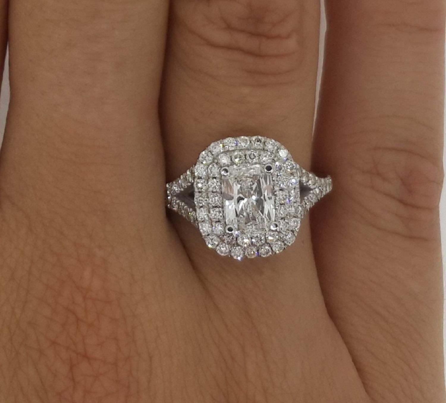 2 Ct Double Halo Split Shank Cushion Cut Diamond Engagement Ring Vs1 F 14k Ebay