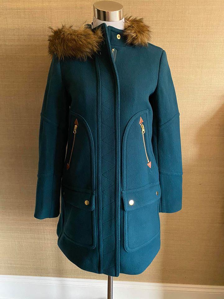 Jcrew 375 Chateau Parka En Italiano Estadio Tela De Lana Talla 6 Medianoche Verde J54 Ebay