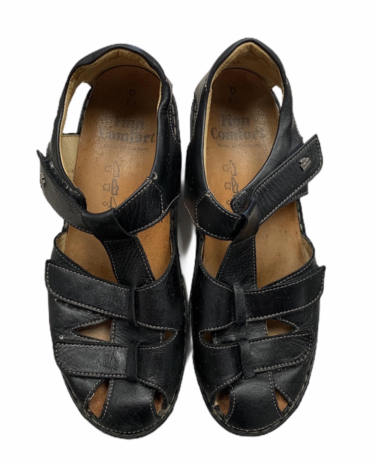 Finn Comfort Closed Toe Sandals FÜNEN Black Leather Comfort Adjustable ...