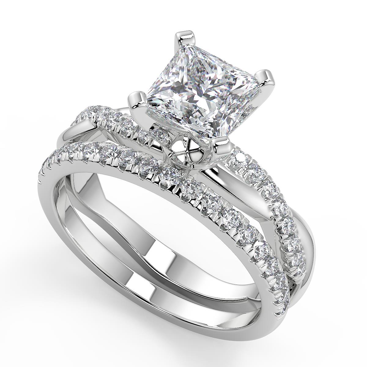 1.4 Ct Princess Cut Petite twist Pave Diamond Engagement Ring Set SI2 H ...