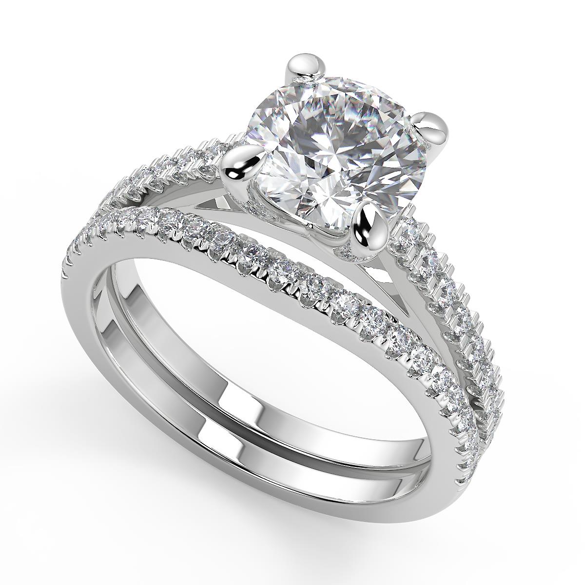 2.35 Ct Round Cut 4 Prong Cathedral Pave Diamond Engagement Ring Set ...