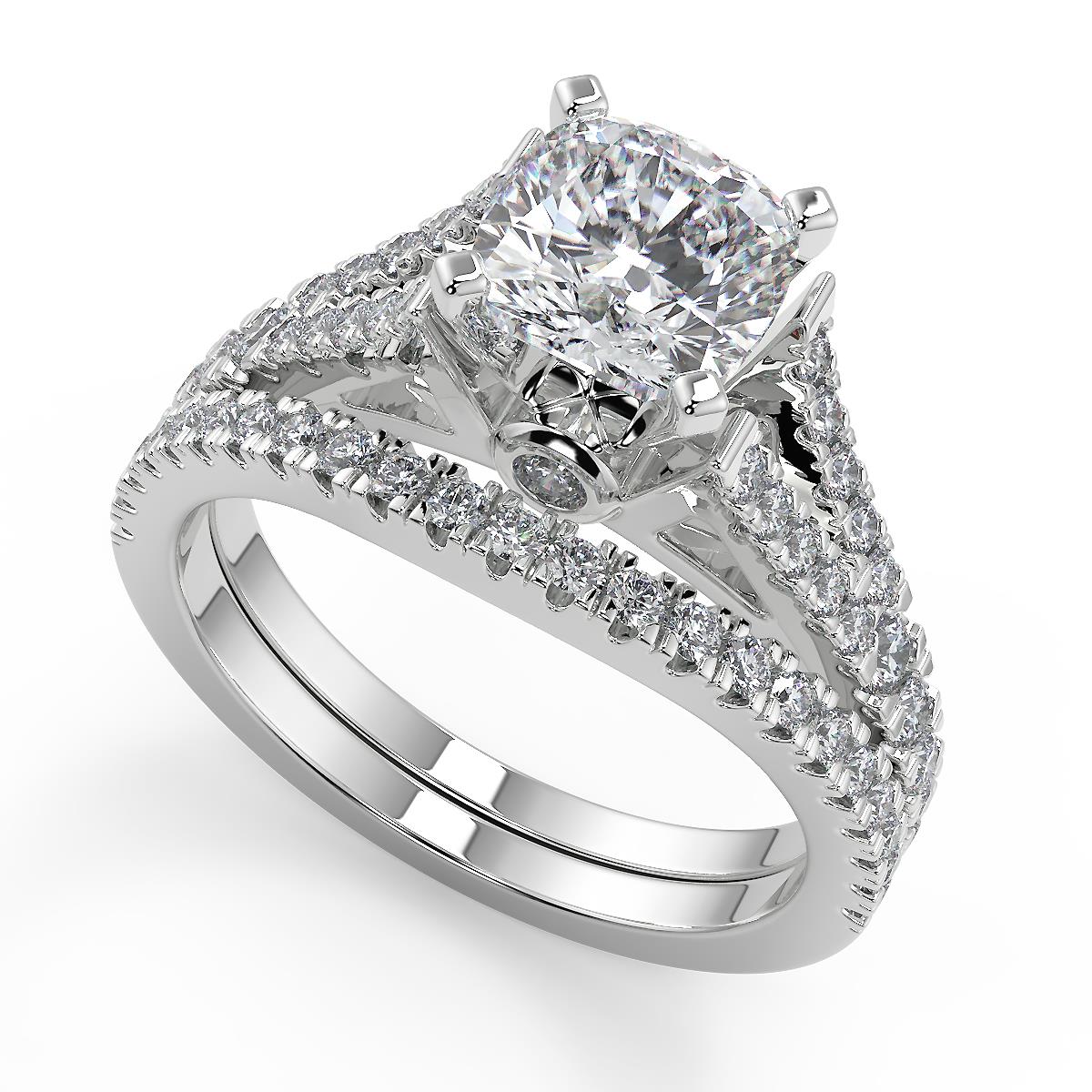 295 Ct Cushion Cut Pave Cathedral 4 Prong Diamond Engagement Ring Set