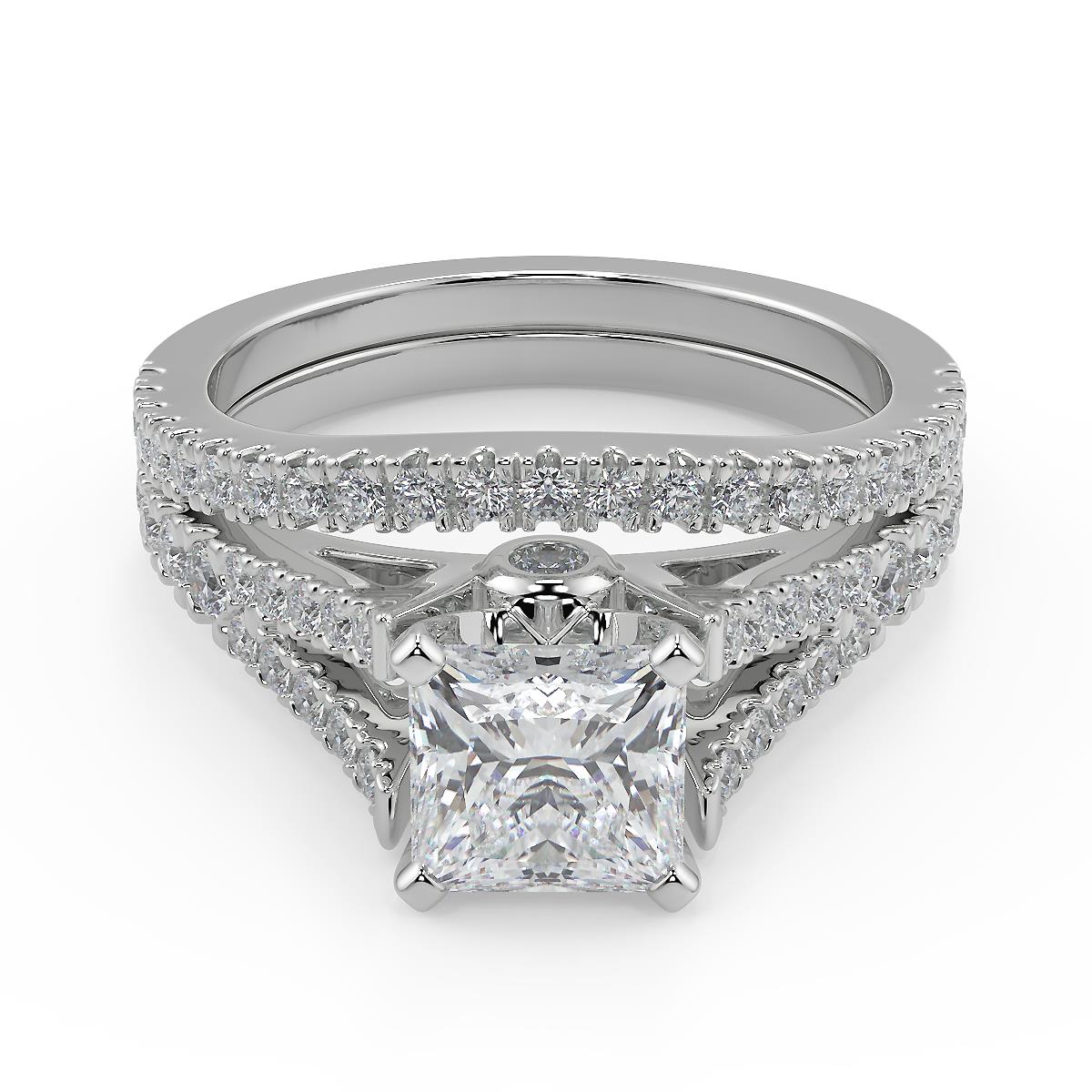 2 95 Ct Princess  Cut  Pave Cathedral 4 Prong Diamond  