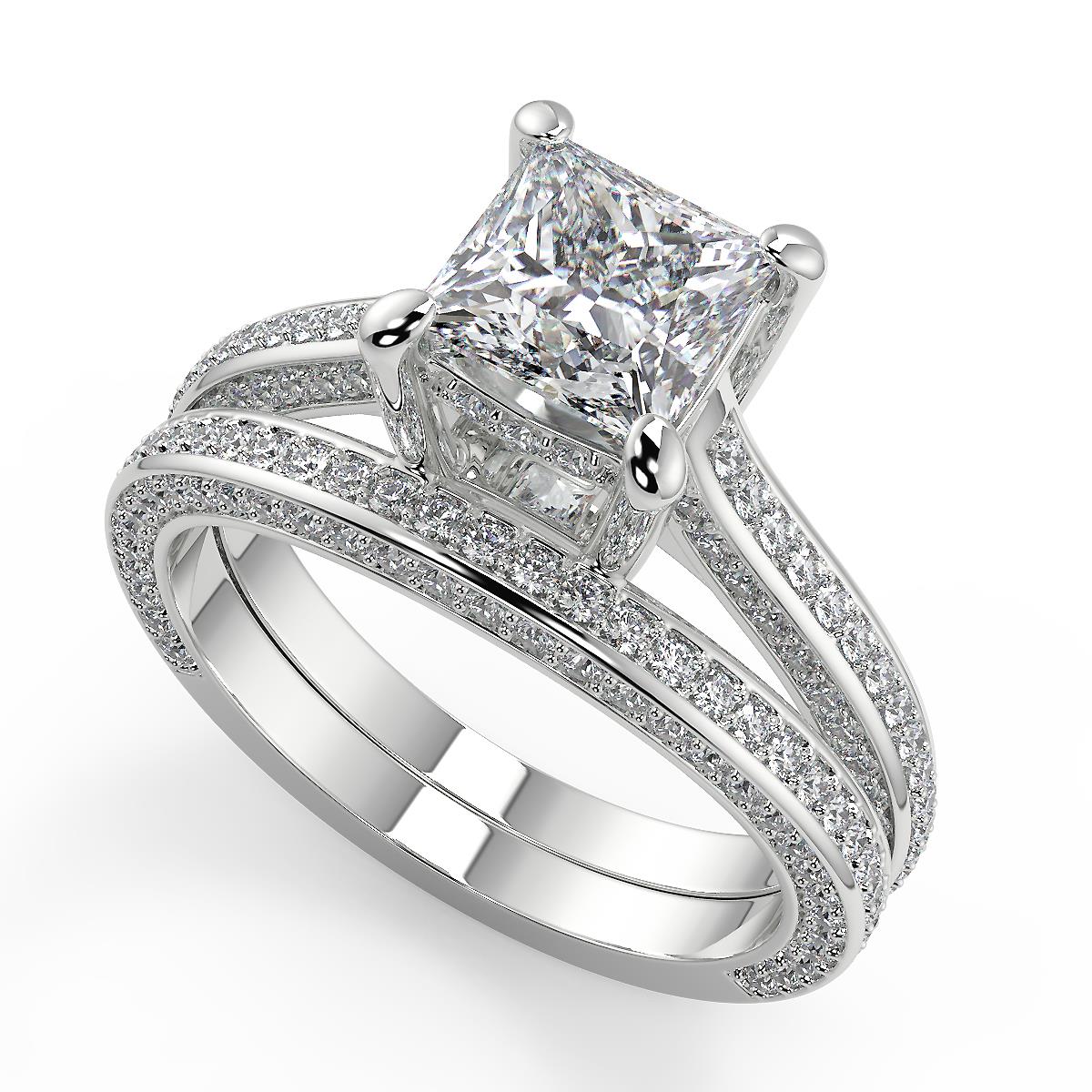 3.25 Ct Princess Cut Micro Pave Double Prong Diamond Engagement Ring ...
