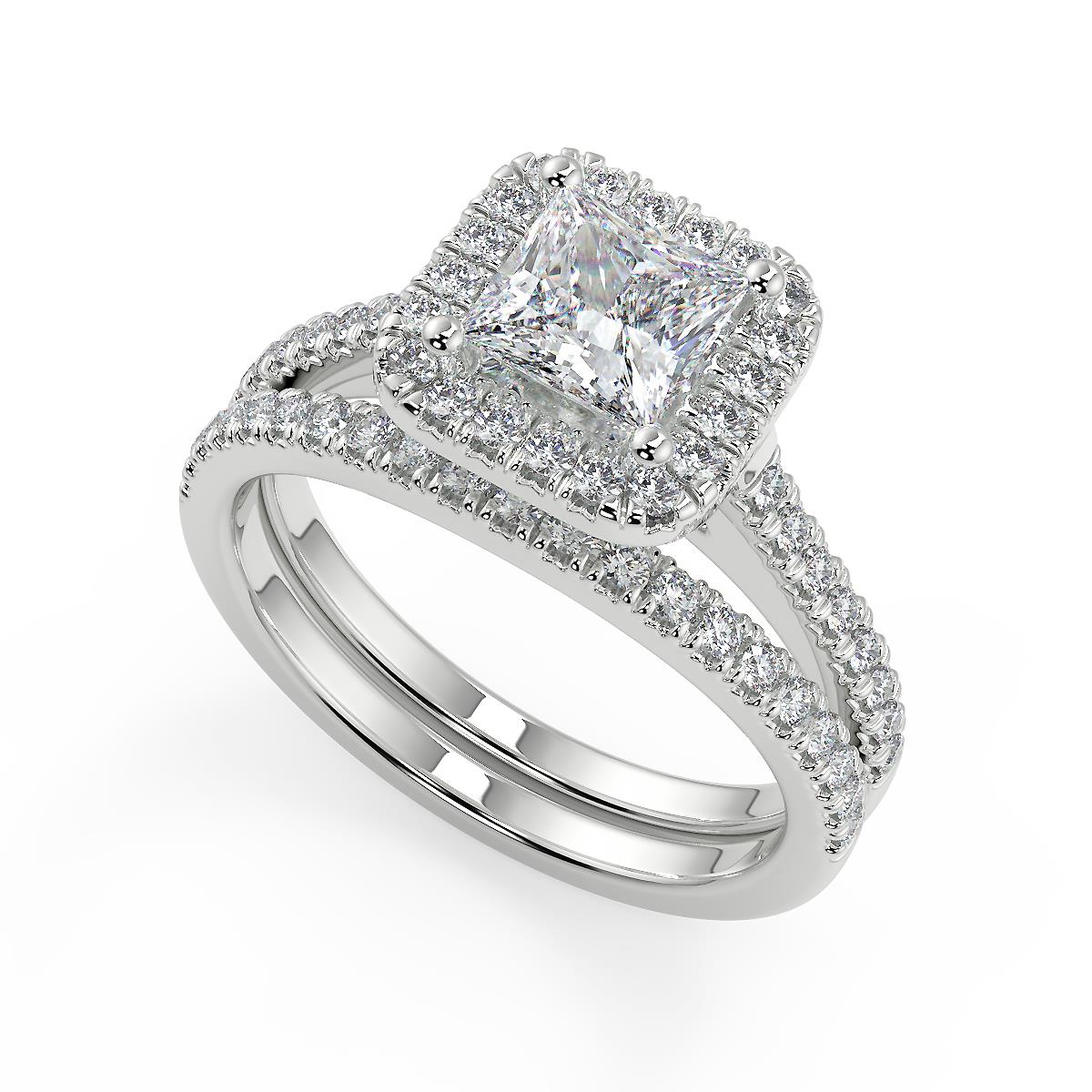 2.2 Ct Princess Cut Halo Pave Diamond Engagement Ring Set VVS2 F White ...