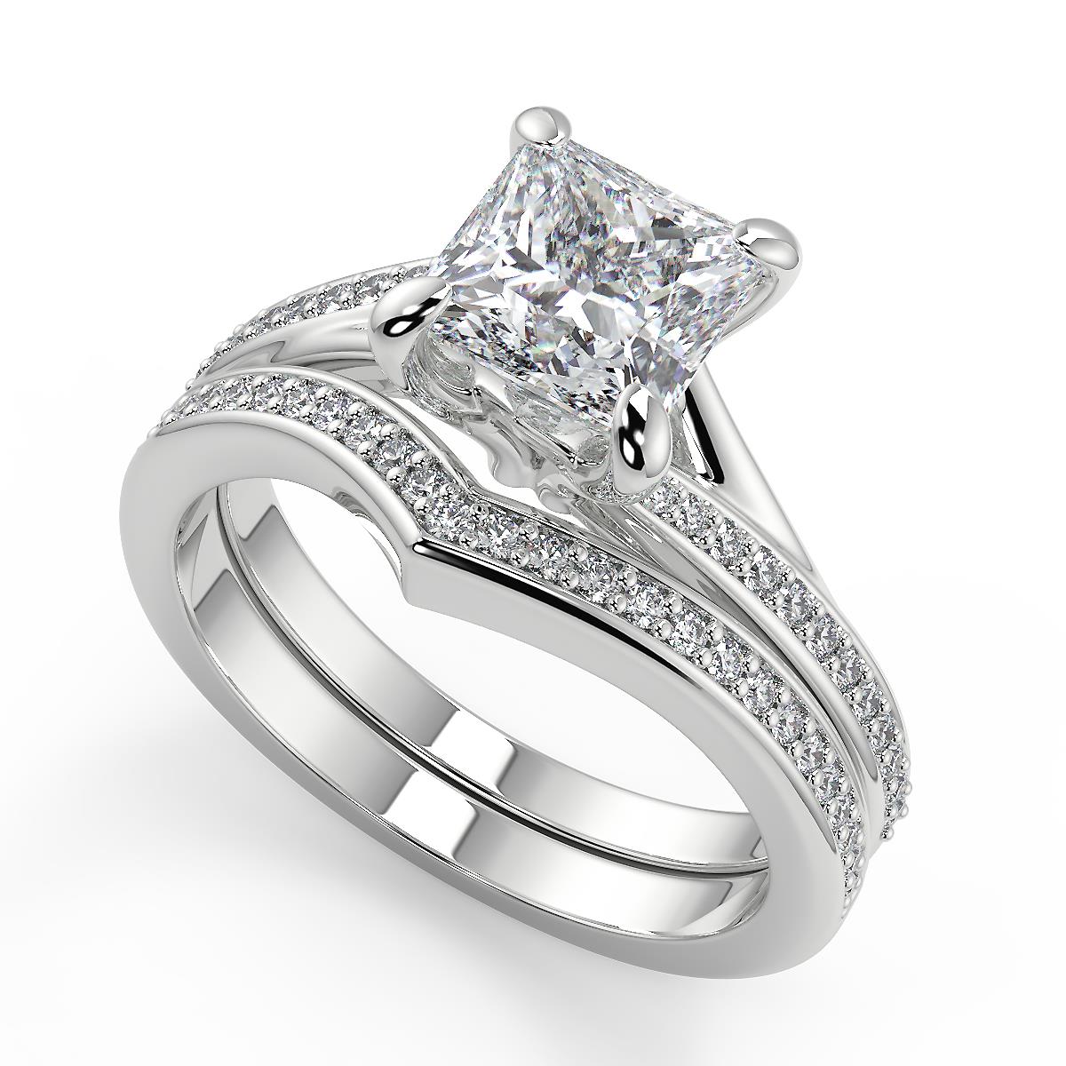 2.15 Ct Princess Cut Bypass Micro Pave Modern Diamond Engagement Ring ...