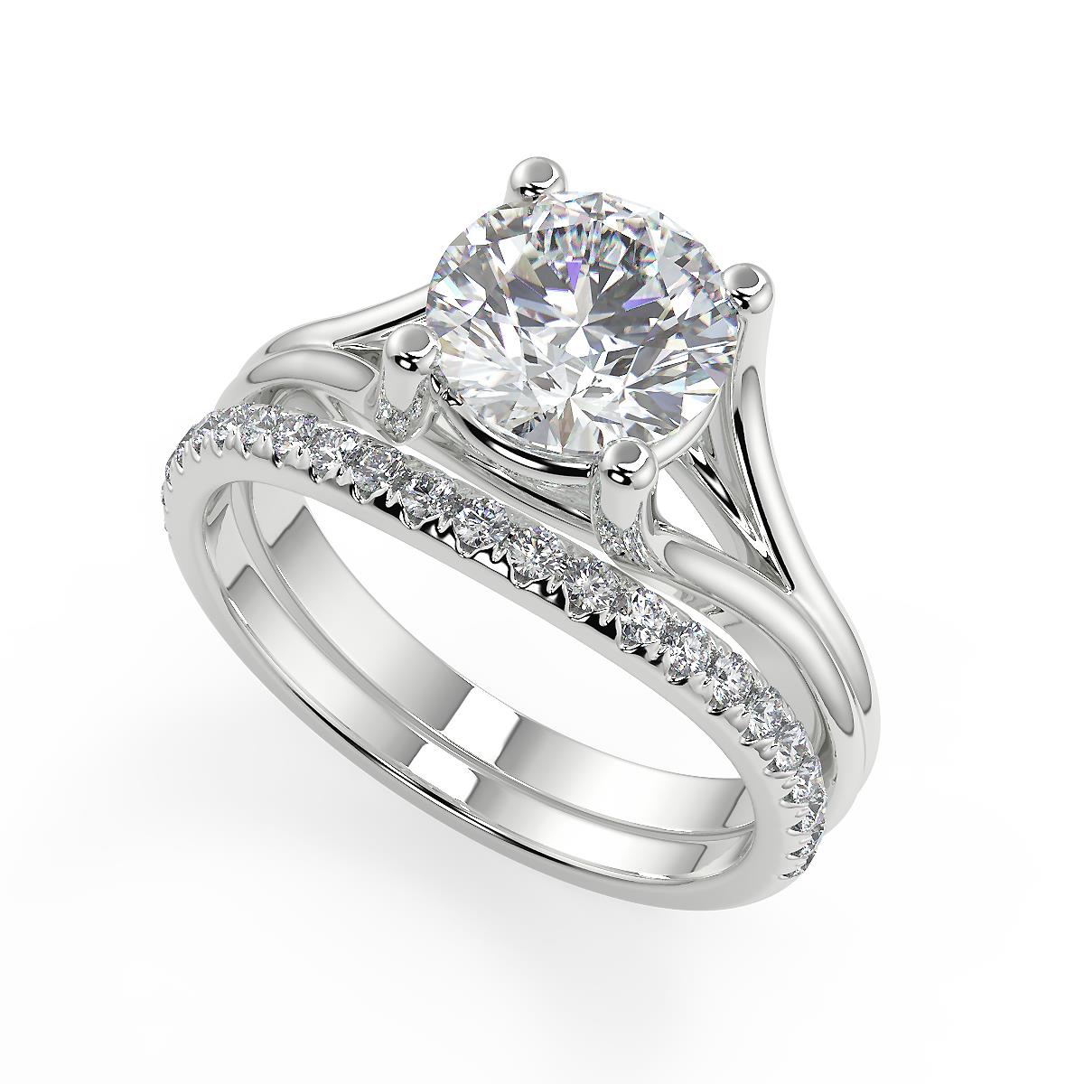 Split Shank Hidden Accent Engagement Ring with Round Cut Diamond in 14KT  White Gold | With Clarity