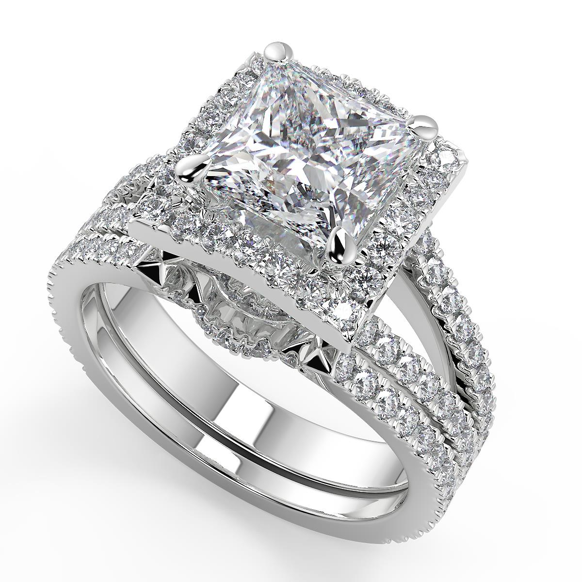 2.45 Ct Princess Halo Pave Diamond Engagement Ring VS2 D Treated