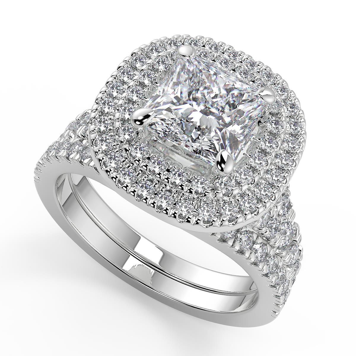JeenMata 1 Carat Princess Cut Moissanite Engagement Ring - Bridal Set - Double  Halo Ring - Cluster Ring - 18k Yellow Gold Over Silver - Walmart.com
