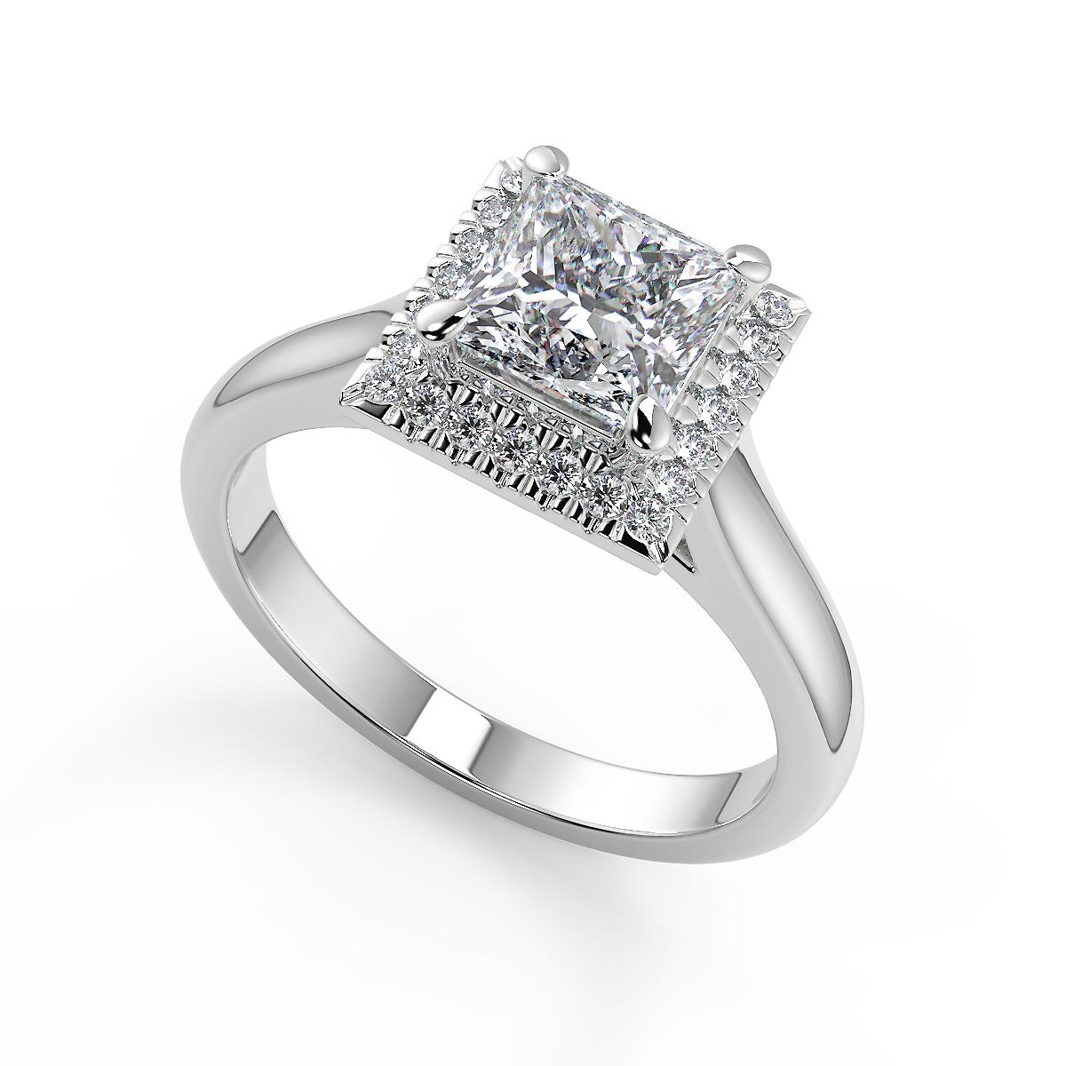 0.6 Ct Princess Cut Halo 4 Prong Diamond Engagement Ring Set SI1 G ...