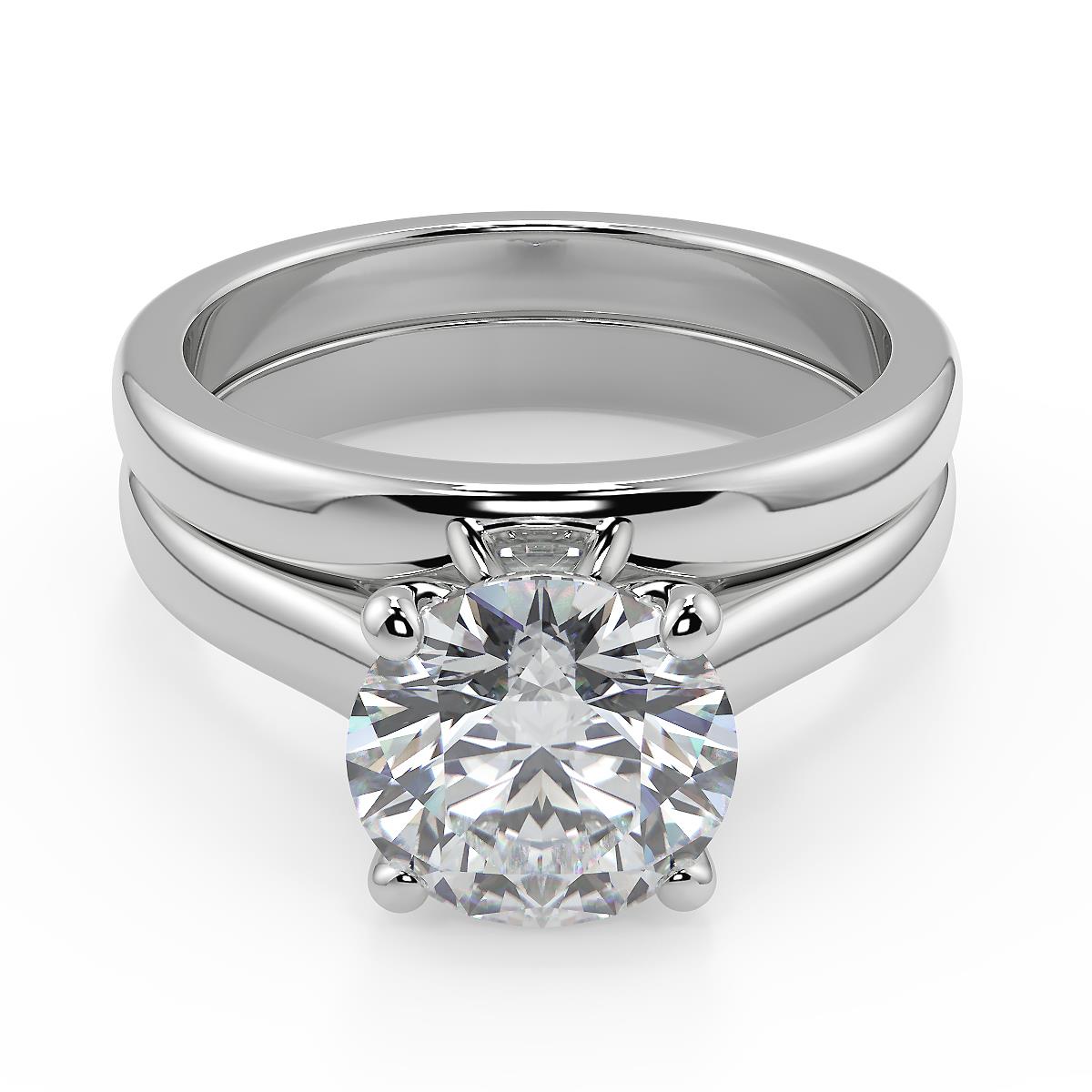 0.75 Ct Round Cut 4 Prong Basket Solitaire Diamond Engagement Ring Set ...