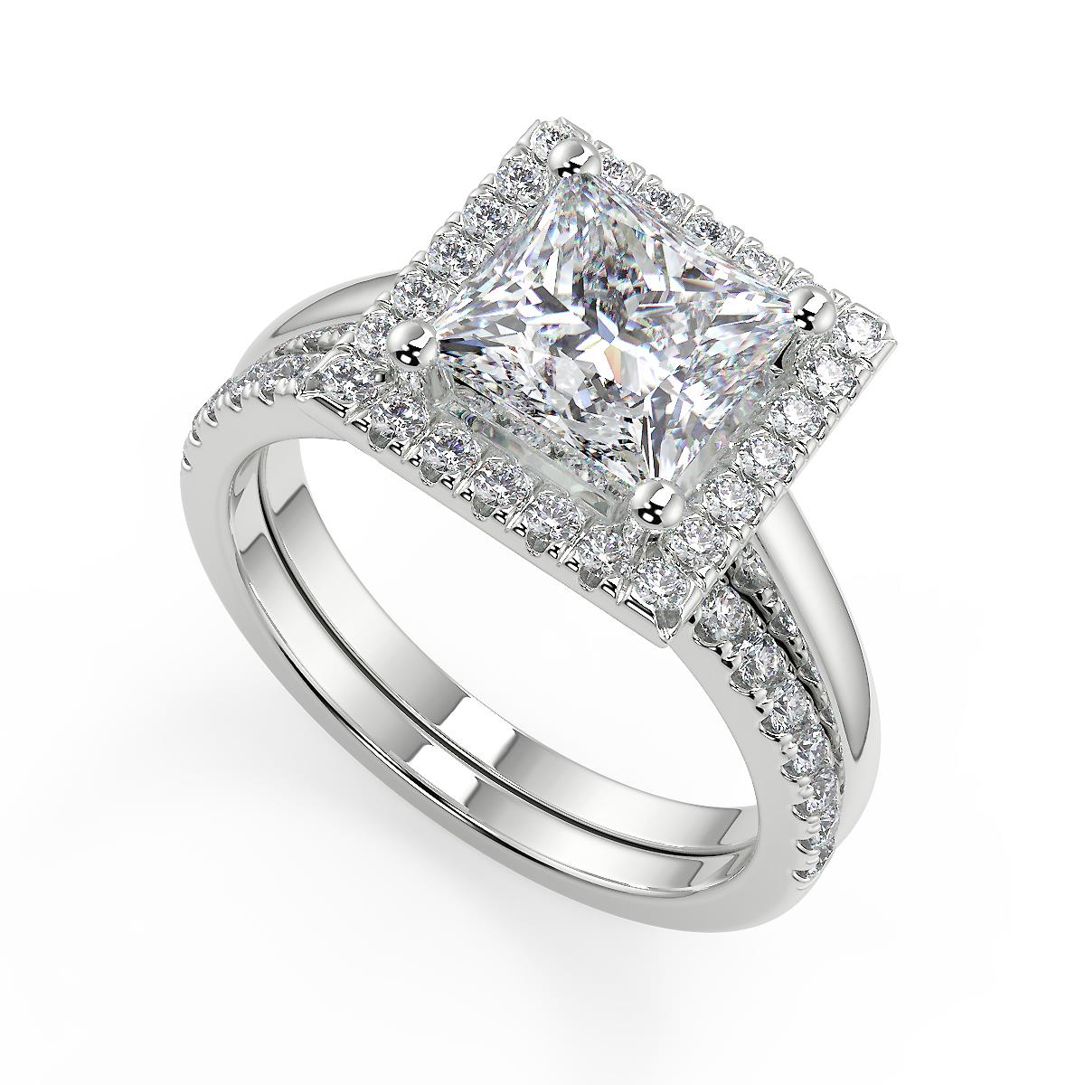 1.75 Ct Princess Cut Halo Diamond Engagement Ring SI2 H Treated