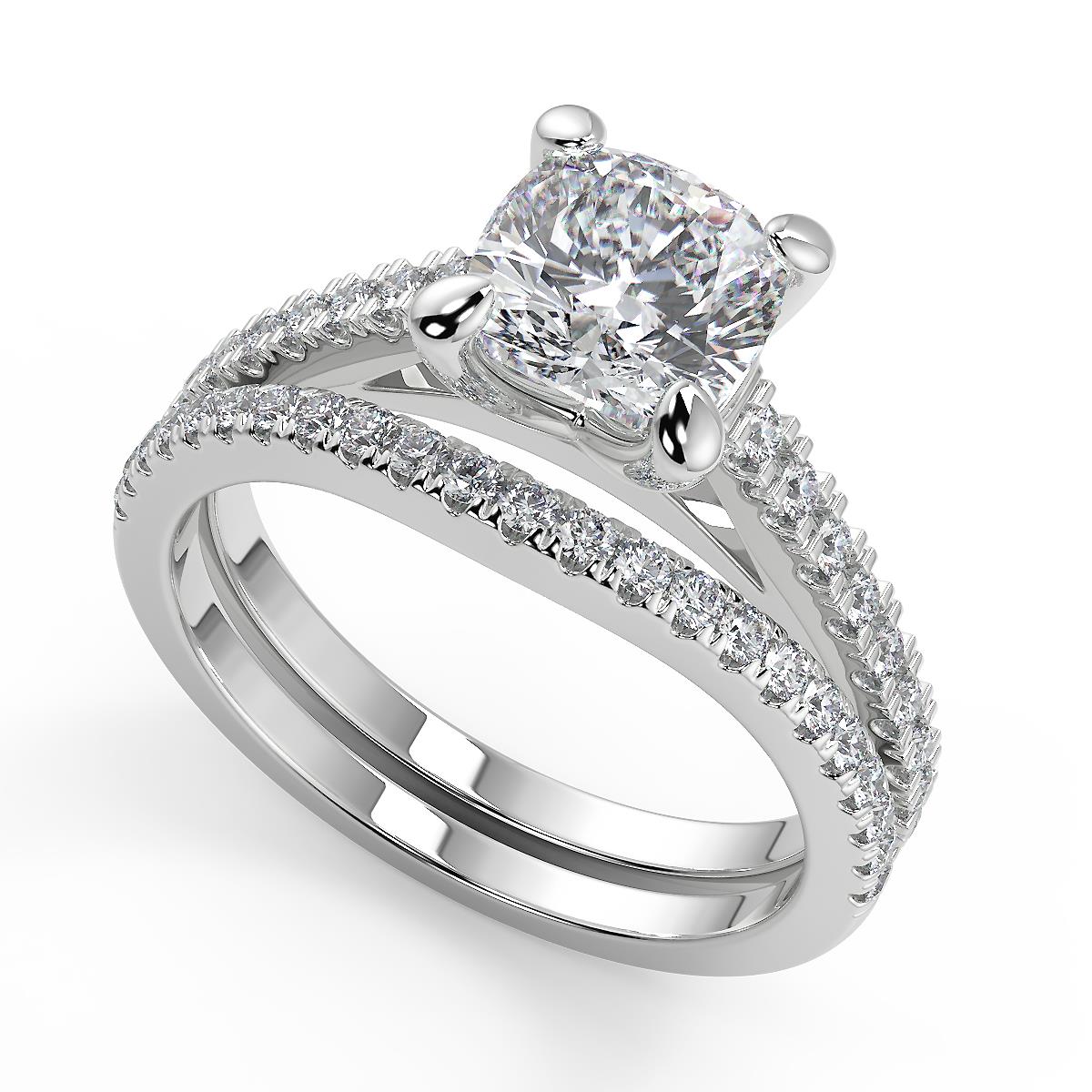 1.75 Ct Cushion 4 Prong Cathedral Pave Diamond Engagement Ring SI2 H Treated