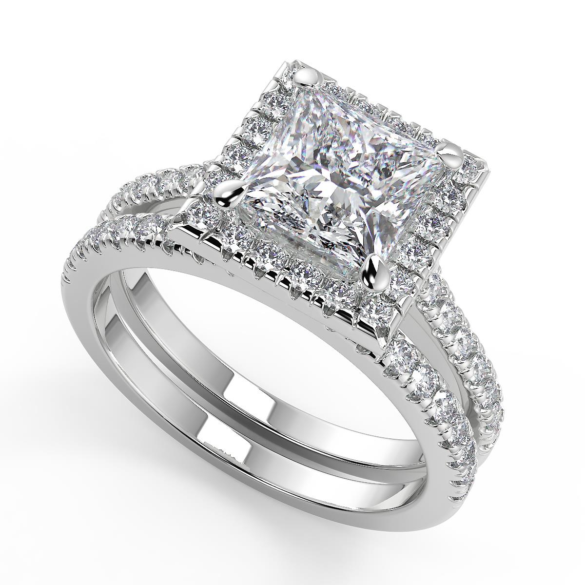 1.8 Ct Princess Cut Classic Pave Halo Diamond Engagement Ring VS1 D Treated