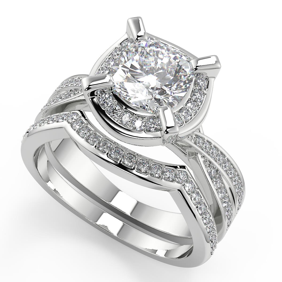 2.5 Ct Cushion Cut Halo Pave 4 Prong Diamond Engagement Ring VS2 H Treated