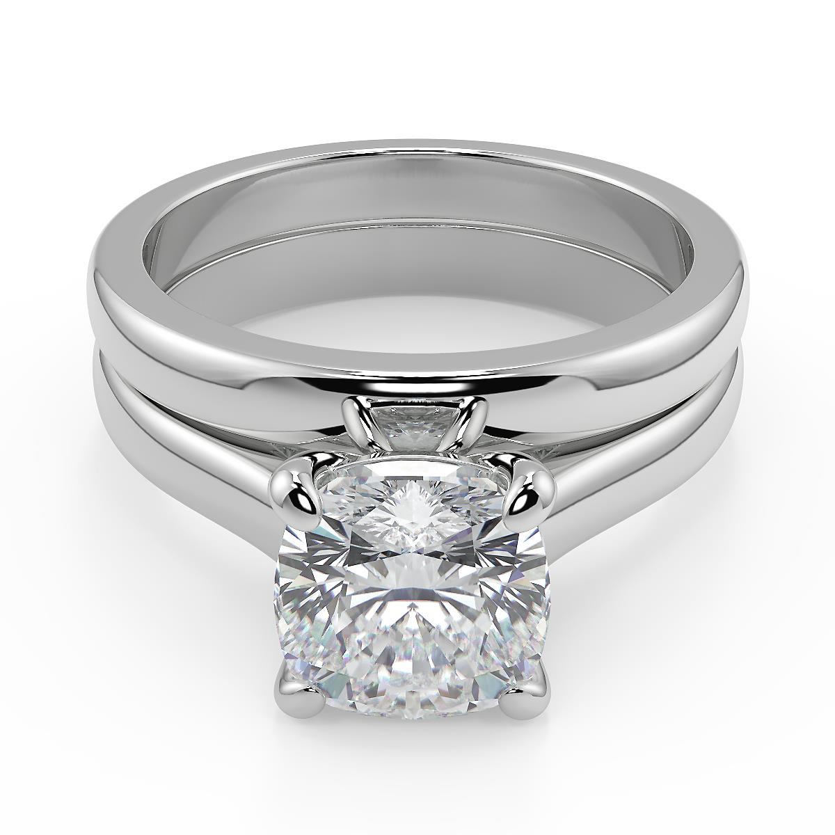 2 Ct Cushion Cut 4 Prong Basket Solitaire Diamond Engagement Ring Set ...