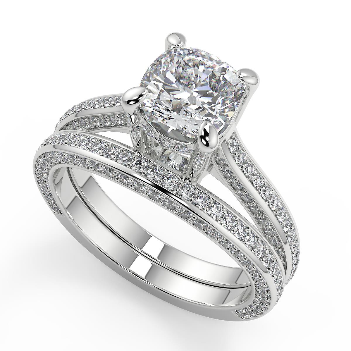 2.65 Ct Cushion Cut Micro Pave Double Prong Diamond Engagement Ring Set ...