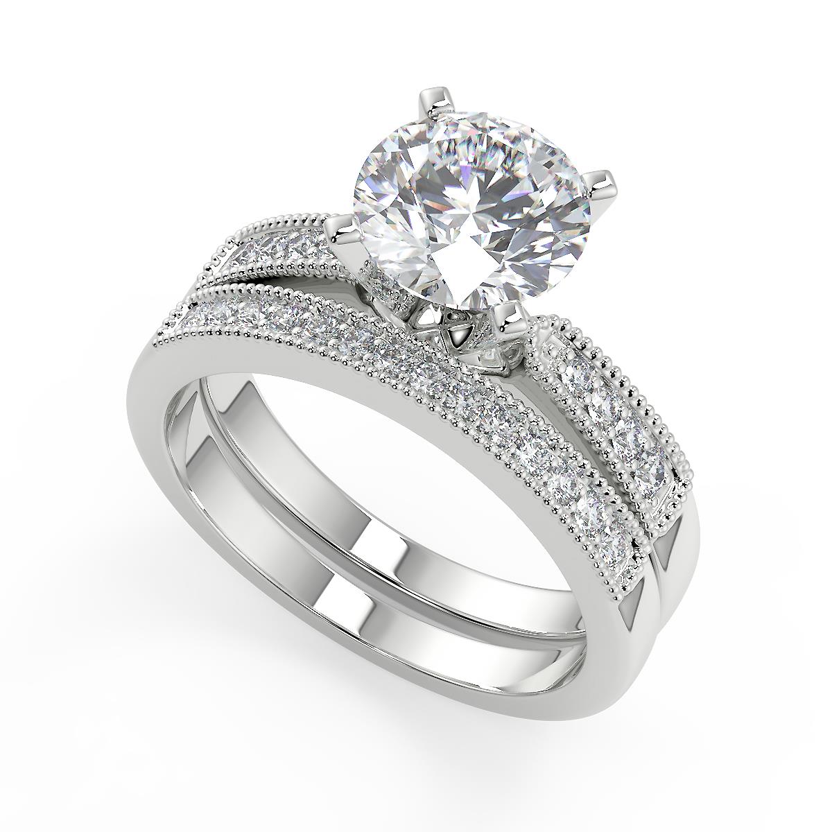 2.15 Ct Round Cut Four Prong Milgrain Diamond Engagement Ring Se