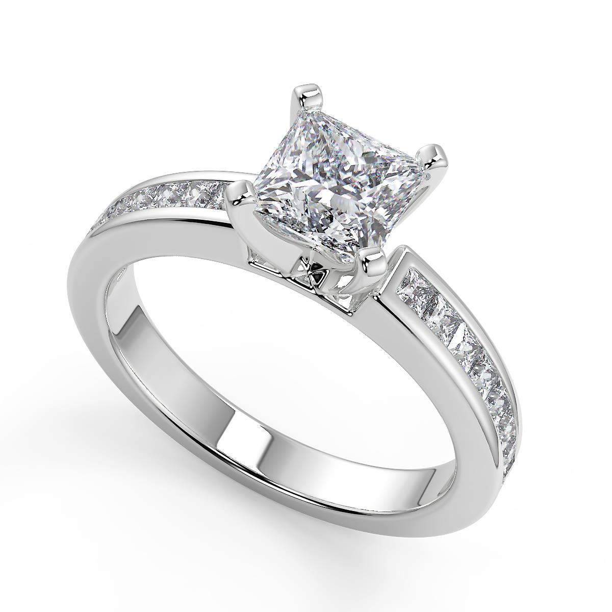 2.95 Ct Princess Cut Channel Set 4 Prong Diamond Engagement Ring Set ...