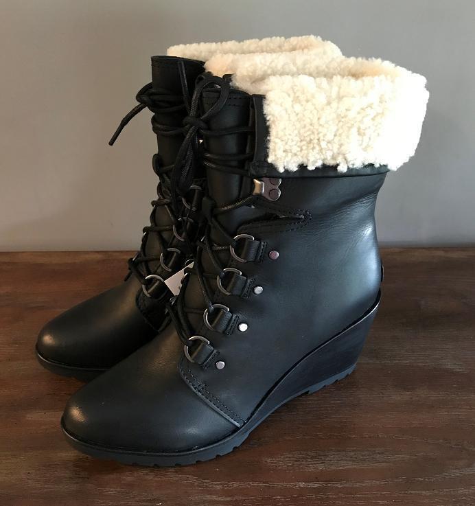 sorel after hours lace shearling boot
