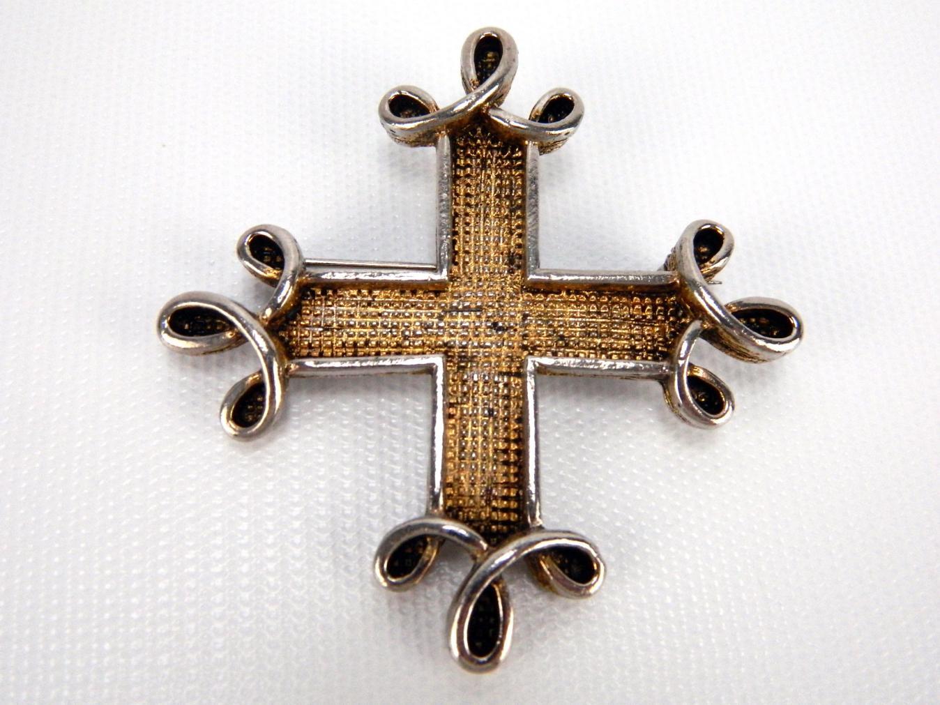 Big Vintage Benedikt NY Silver & Gold Maltese Cross Costume Jewelry Pin