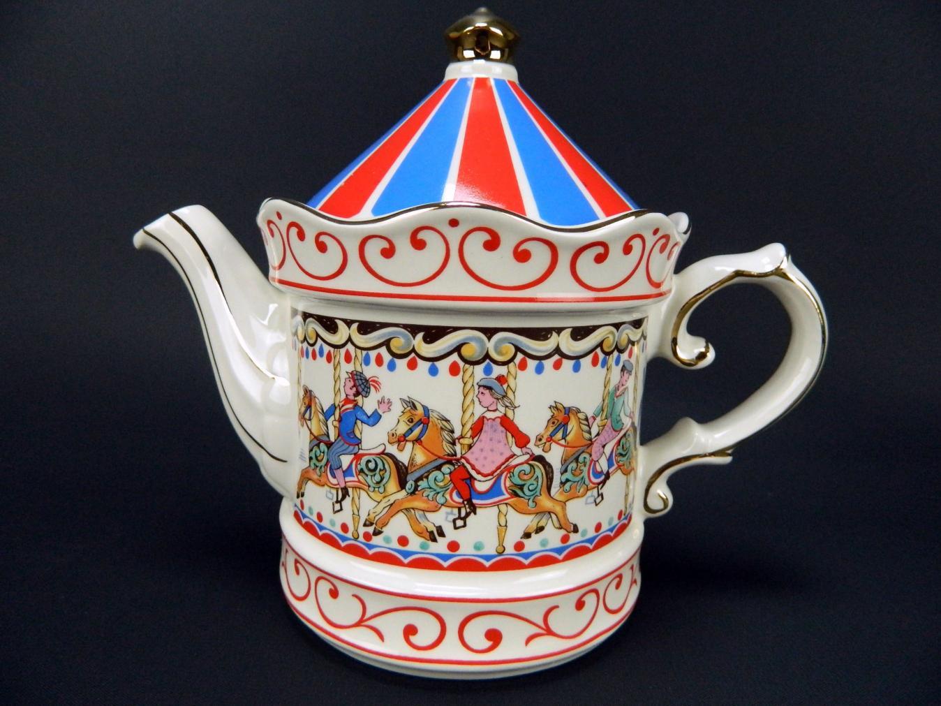 Sadler Edwardian Entertainments Carousel Porcelain Teapot Staffordshire