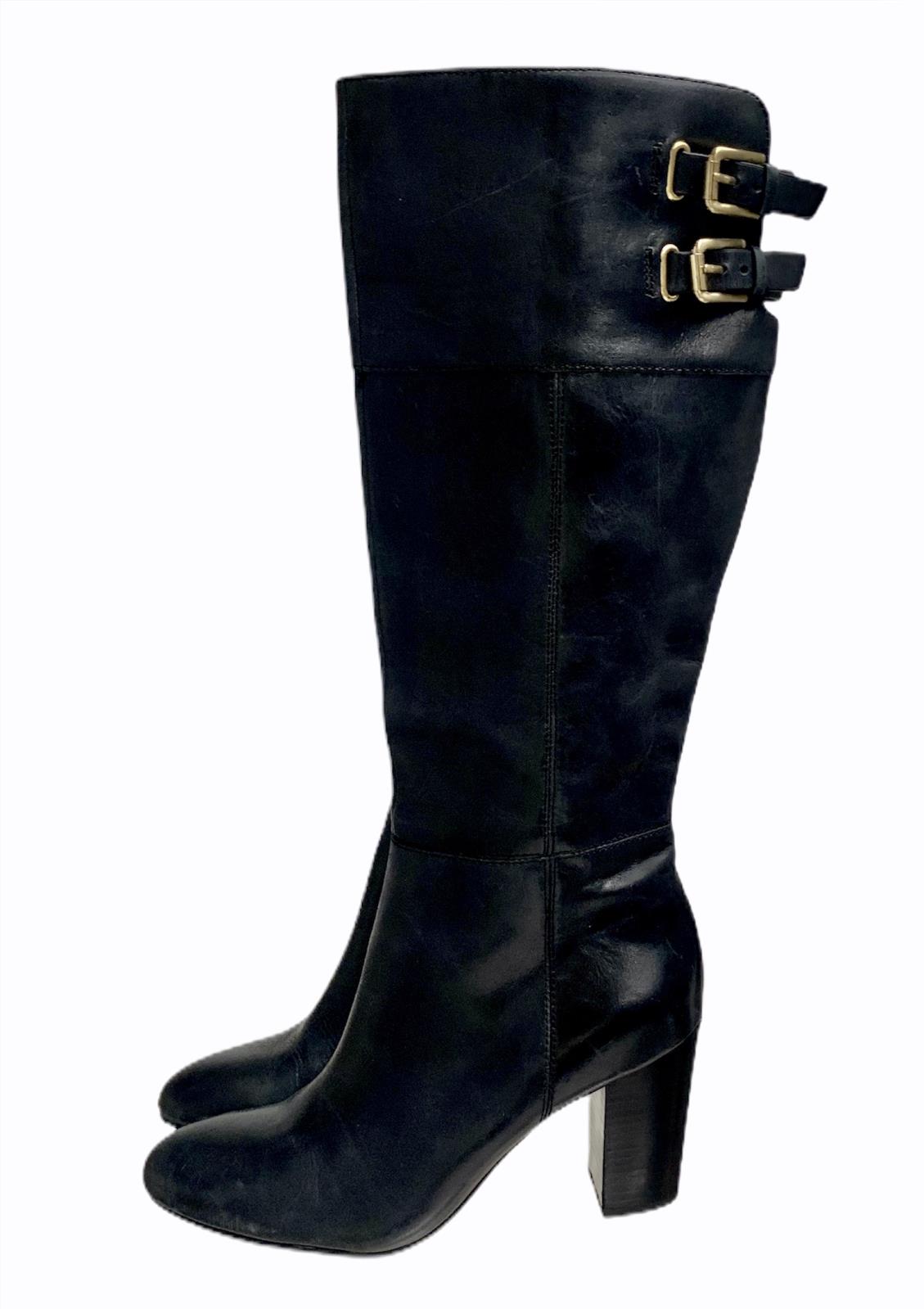 knee high block heel black boots