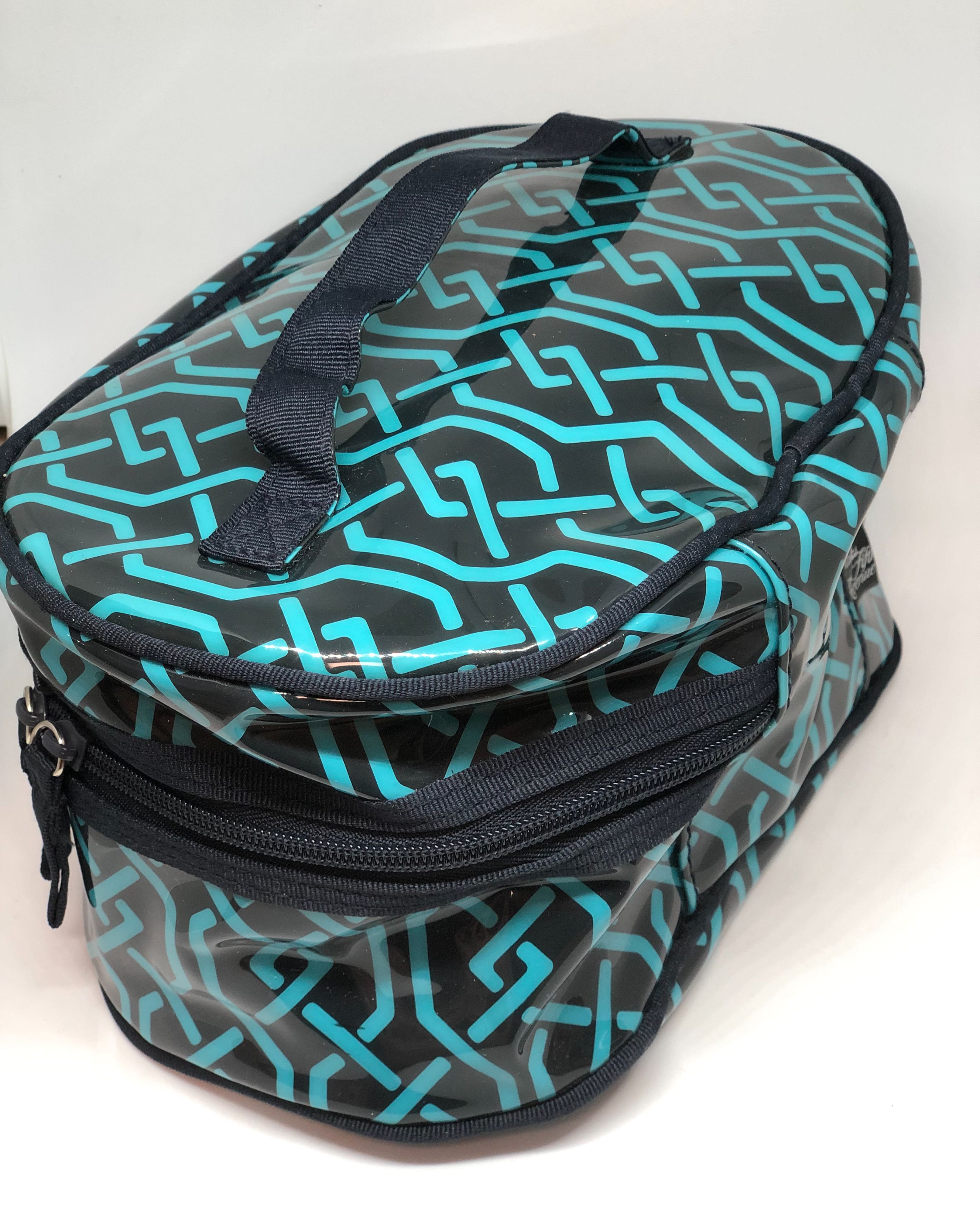 Saks Fifth Avenue Train Case Cosmetic Makeup Bag with Handle Teal