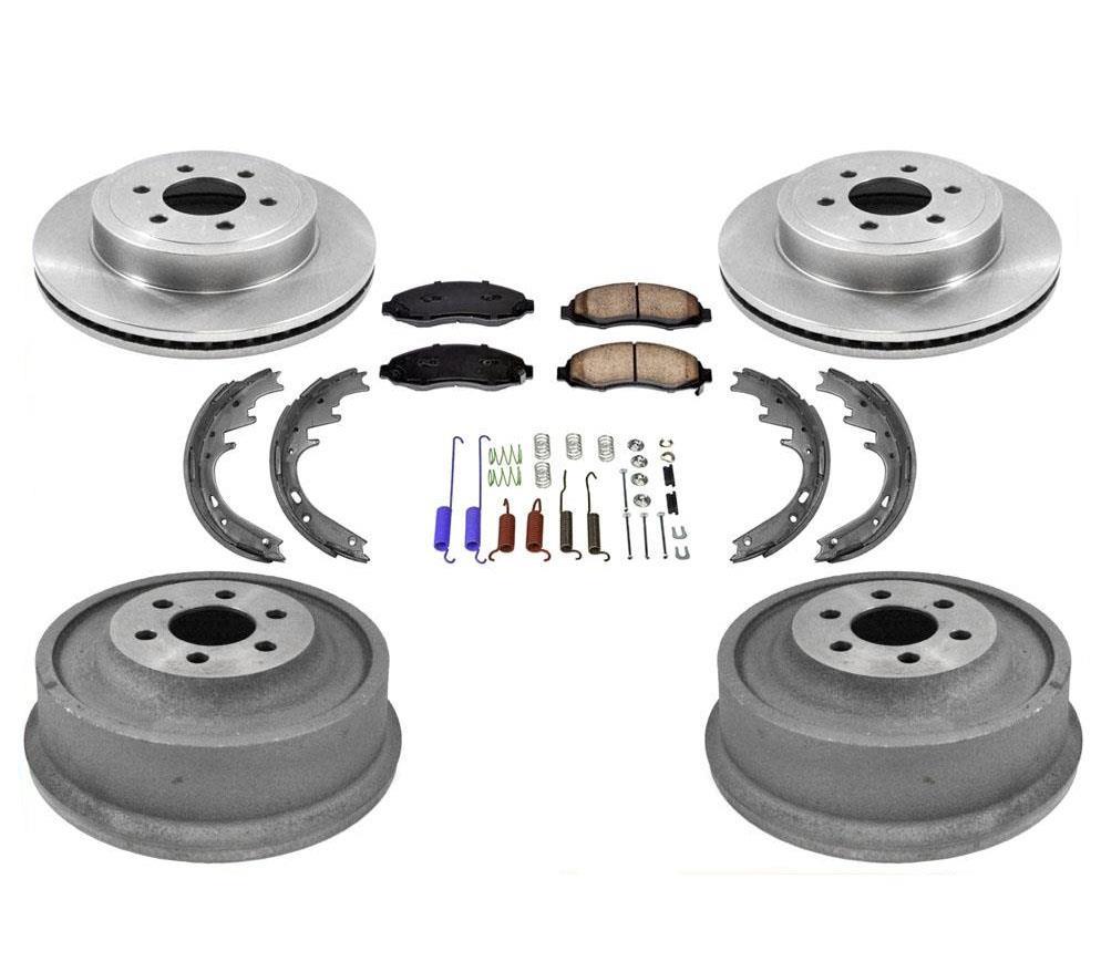 New Front Rotors Rear Drums Brake Pads Shoes Spring Kit for Dodge