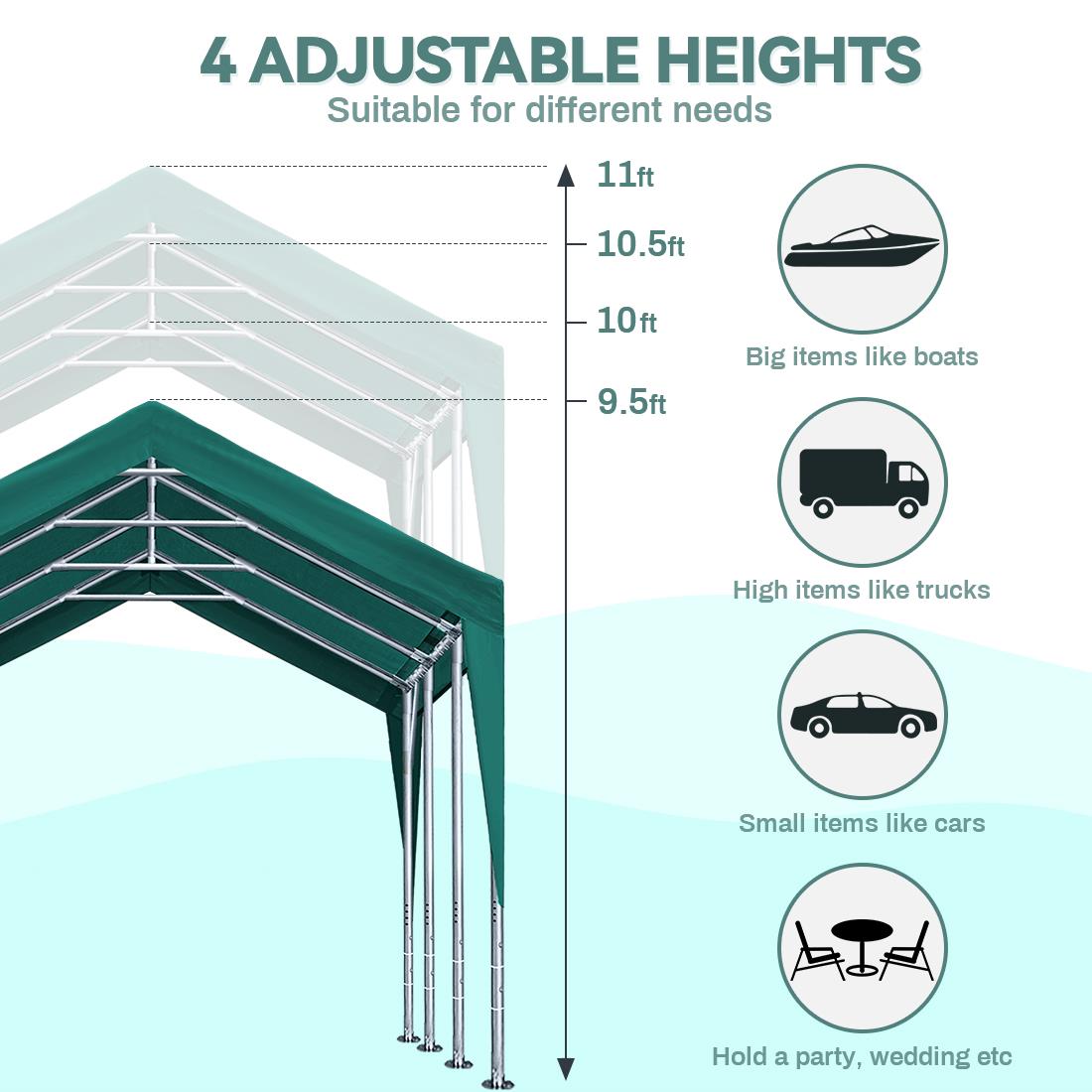 ADVANCE OUTDOOR Adjustable 10x20 Heavy Duty Carport Garage Storage Shed Shelter - Picture 5 of 24