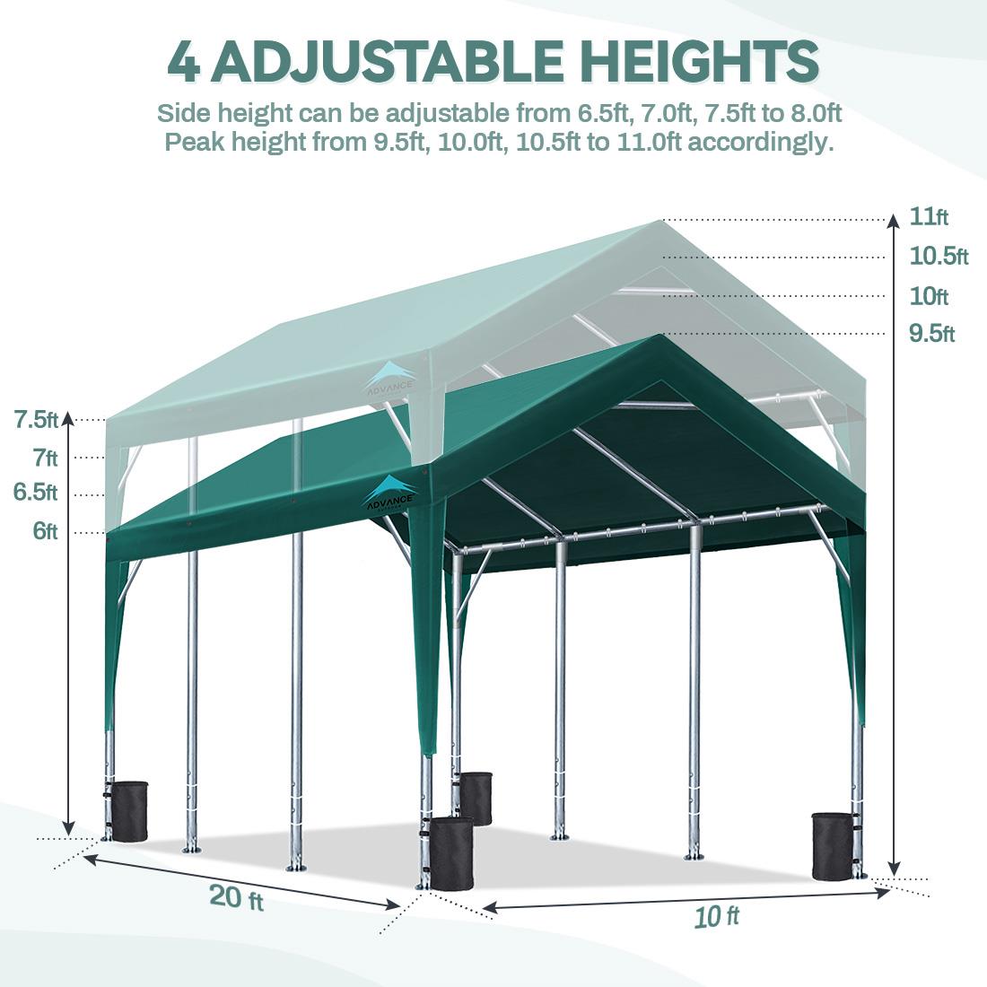 ADVANCE OUTDOOR Adjustable 10x20 Heavy Duty Carport Garage Storage Shed Shelter - Picture 10 of 24