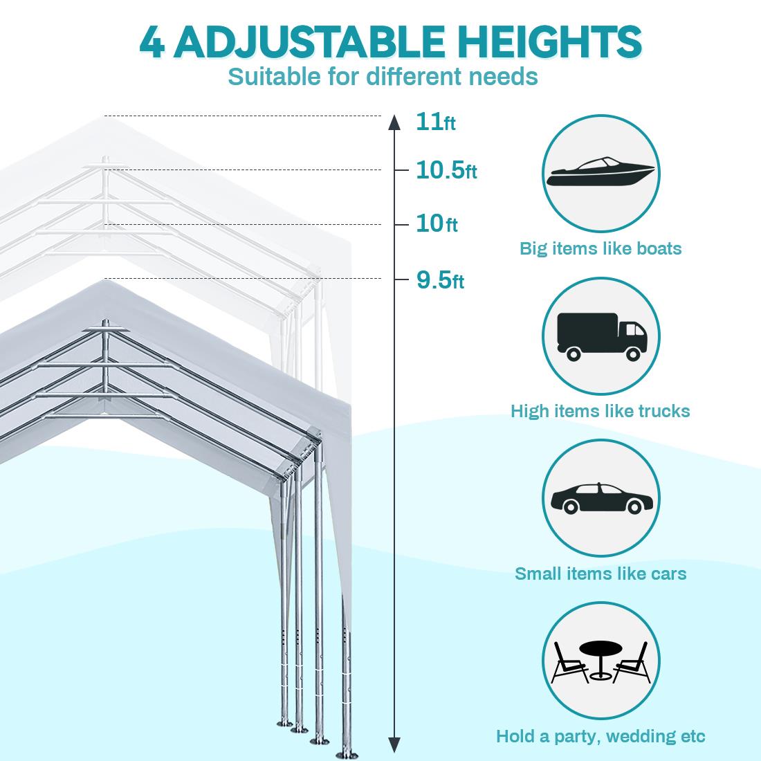 ADVANCE OUTDOOR Adjustable 10x20 Heavy Duty Carport Garage Storage Shed Shelter - Picture 12 of 24