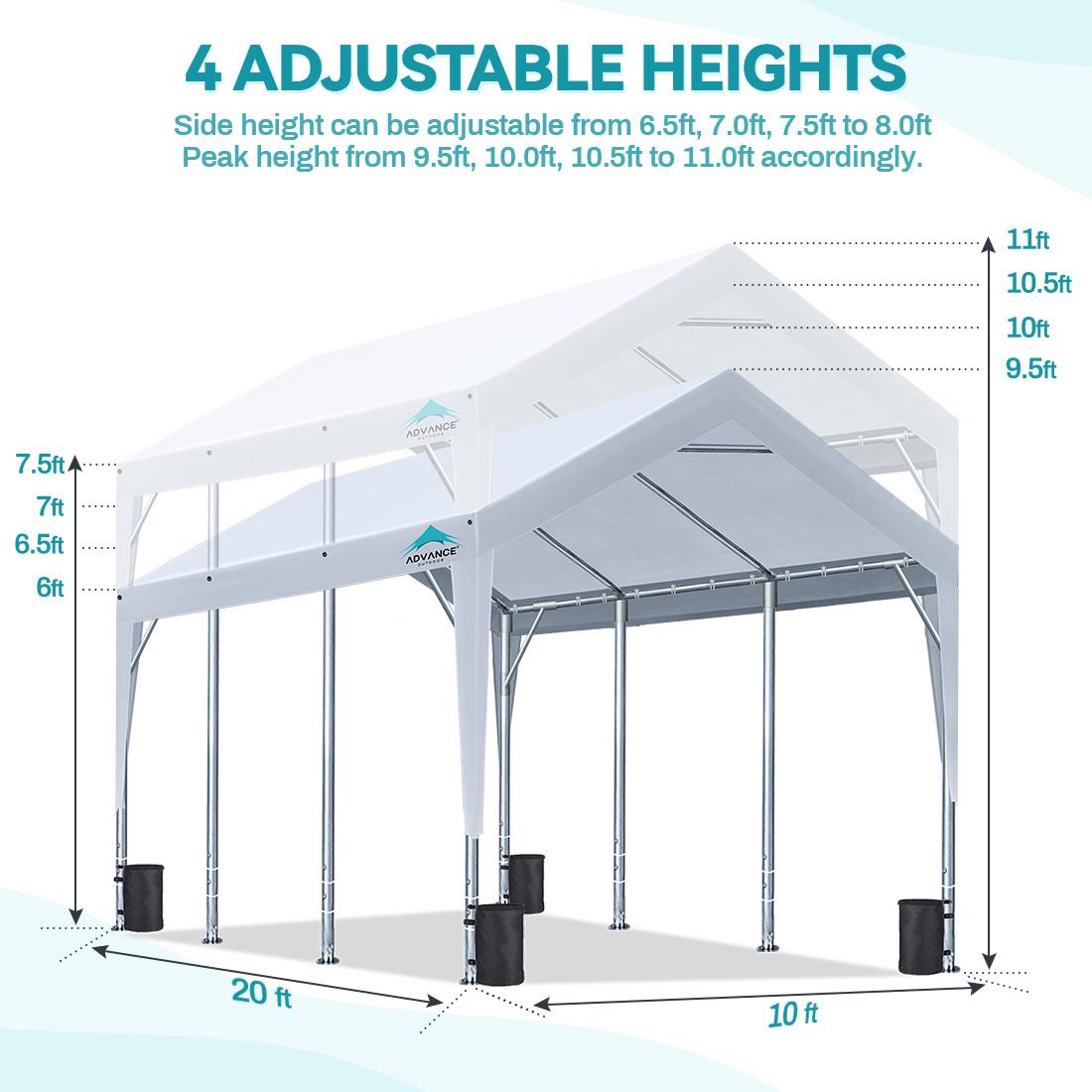 ADVANCE OUTDOOR Adjustable 10x20 Heavy Duty Carport Garage Storage Shed Shelter - Picture 17 of 24