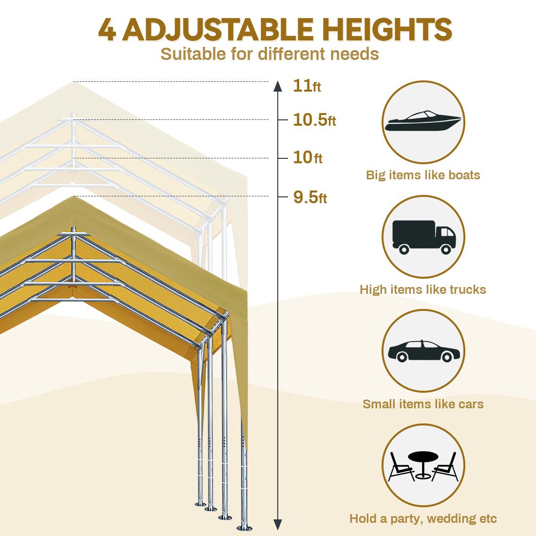 ADVANCE OUTDOOR Adjustable 10x20 Heavy Duty Carport Garage Storage Shed Shelter - Picture 19 of 24