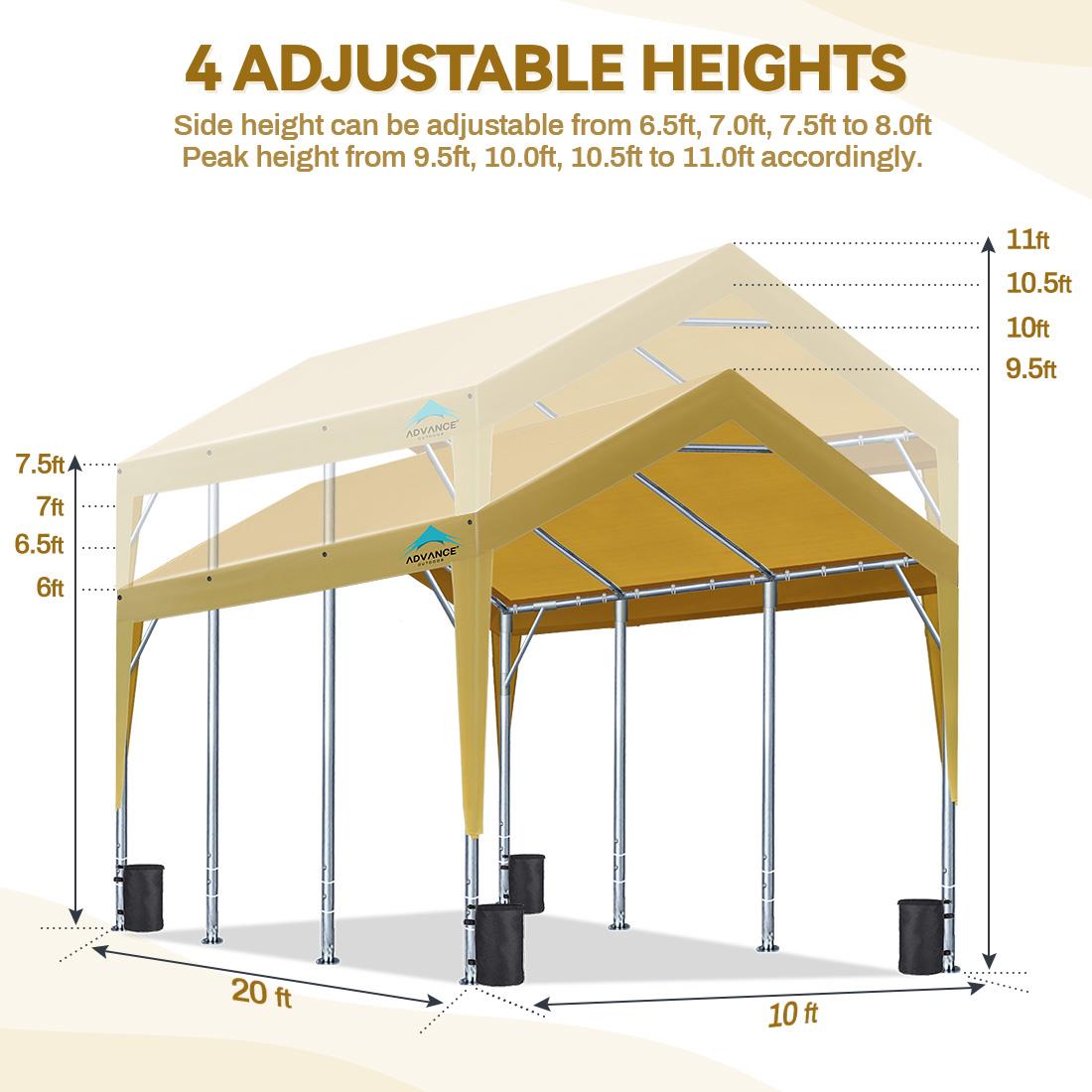 ADVANCE OUTDOOR Adjustable 10x20 Heavy Duty Carport Garage Storage Shed Shelter - Picture 24 of 24