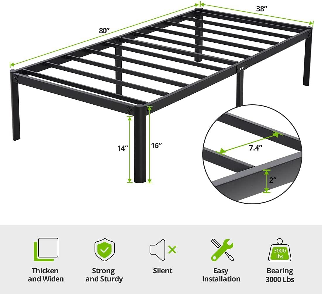 TATAGO 16" 3000lbs Anti-Collision Round Legs Metal Salt Heavy Duty Bed Frame US