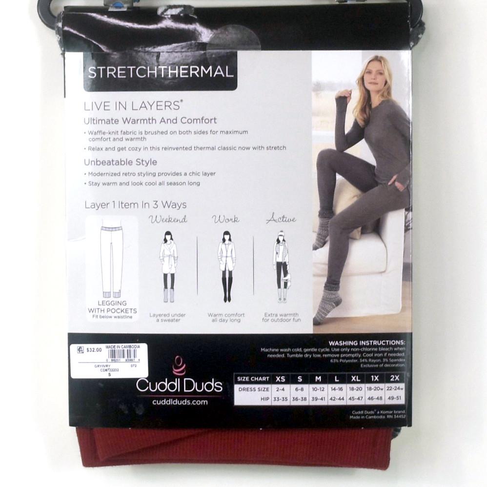 Cuddl Duds Womens Stretch Thermal Leggings w/ Pockets Choose Size