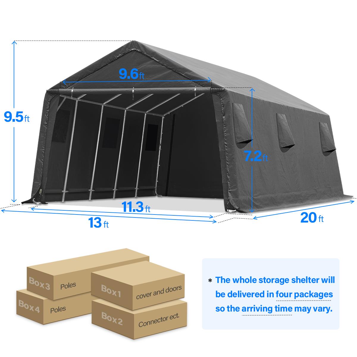6x6/8x8/10x15/10x20/13x20 Outdoor Storage Shelter Shed Carport Canopy
