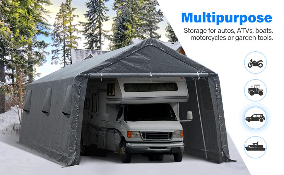 6x6/8x8/10x15/10x20/13x20 Outdoor Storage Shelter Shed Carport Canopy