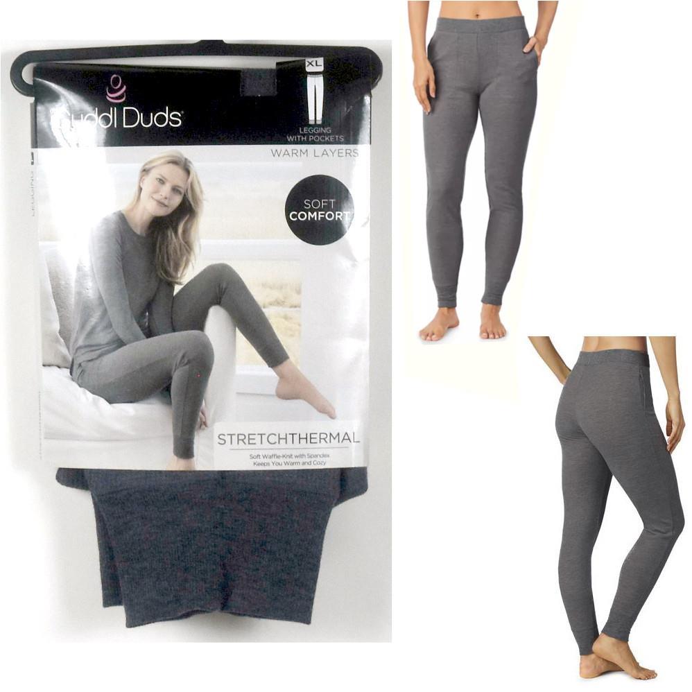 Cuddl Duds Womens Stretch Thermal Leggings w/ Pockets Med Gray Choose Size  New - Helia Beer Co