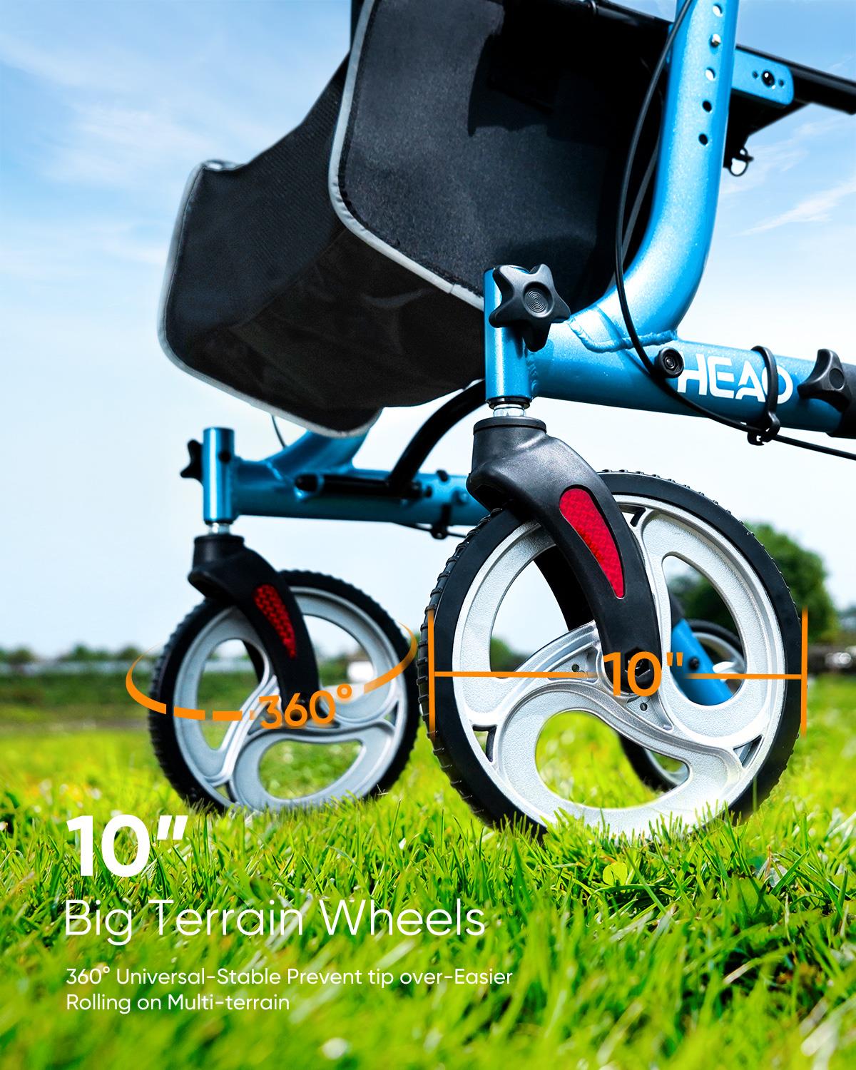 HEAO Rollator Walker with Seat for Seniors, 10" Wheels Walker