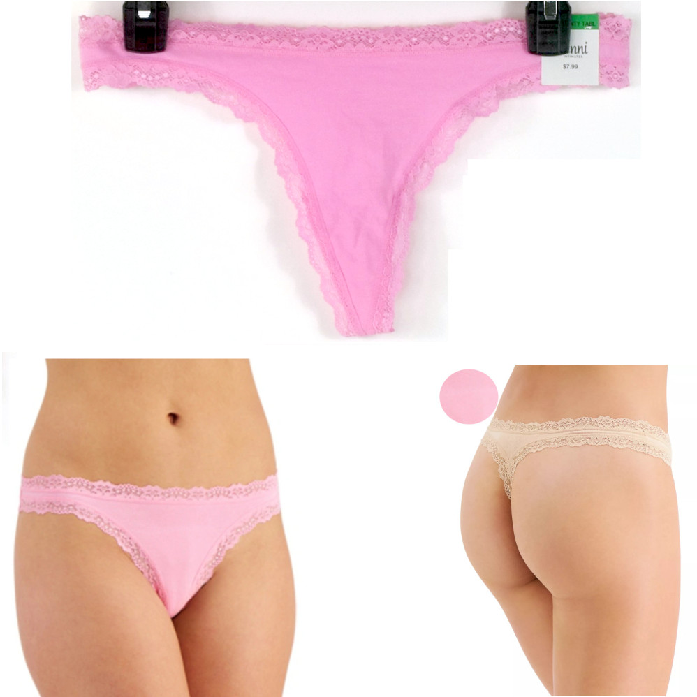 Jenni Cotton Blend Lace Trim Thong Choose Size & Color New Panty