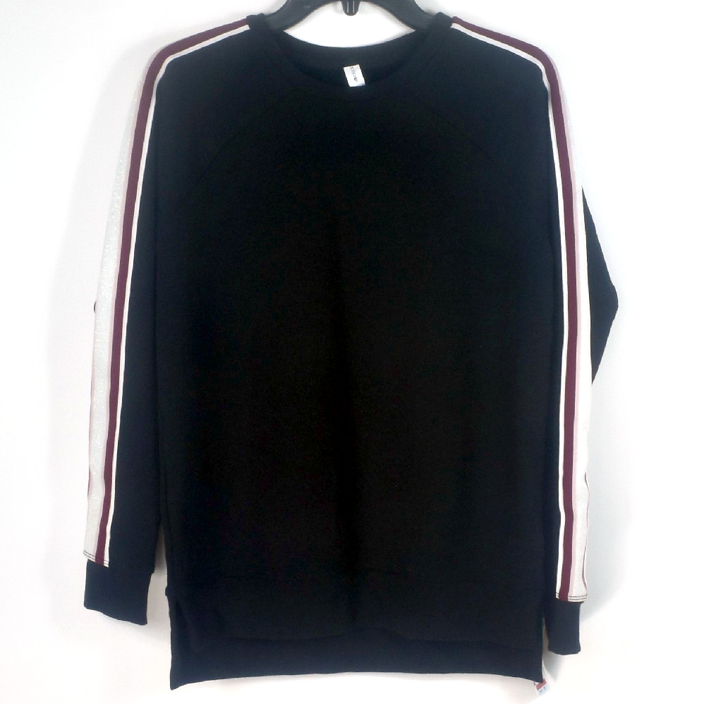 Ideology Womens French Terry Varsity Stripe Sweatshirt Black Size