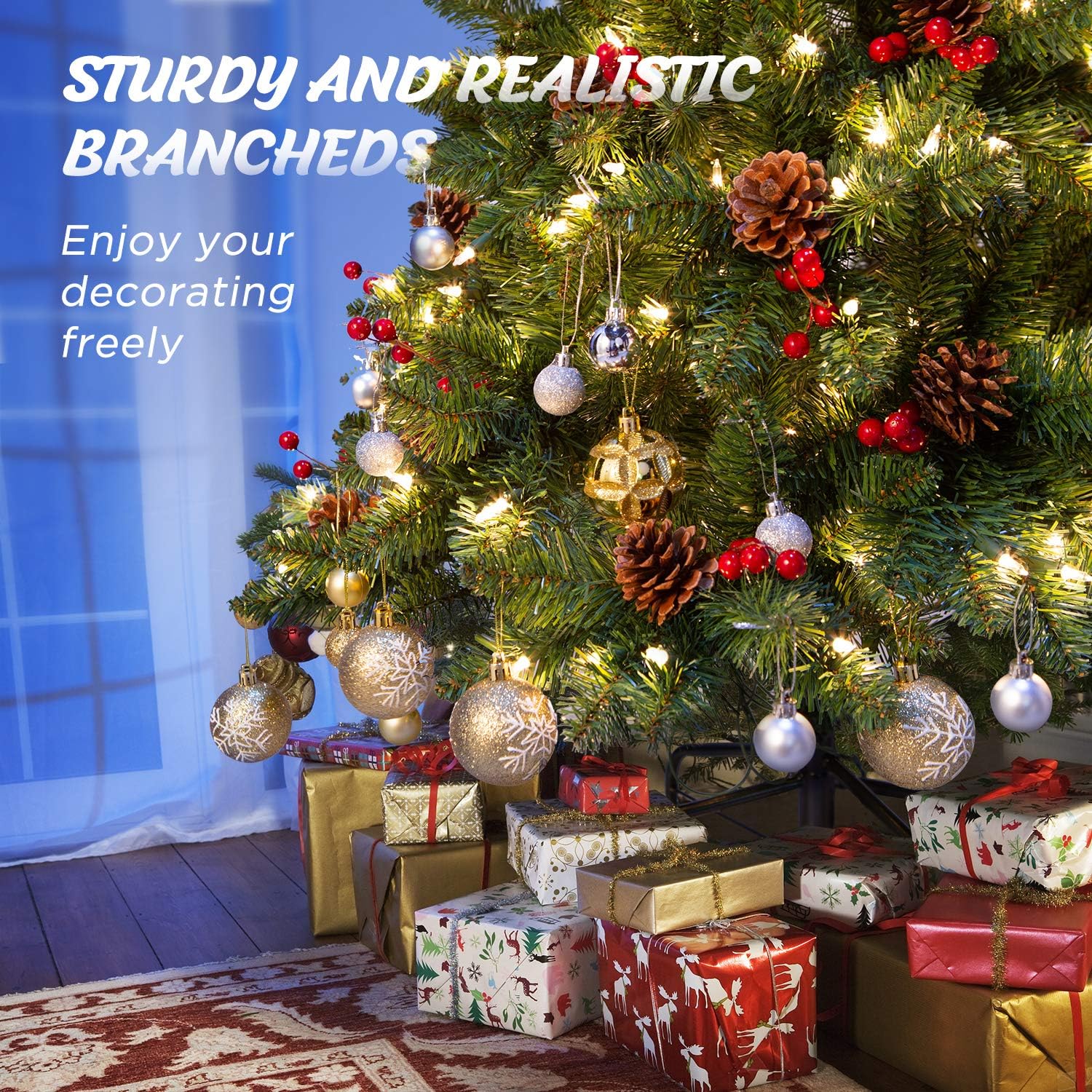 4.5/6.5/7.5/9 FT Prelit Slim Christmas Tree Pine With Clear Lights, Pine Cone eBay