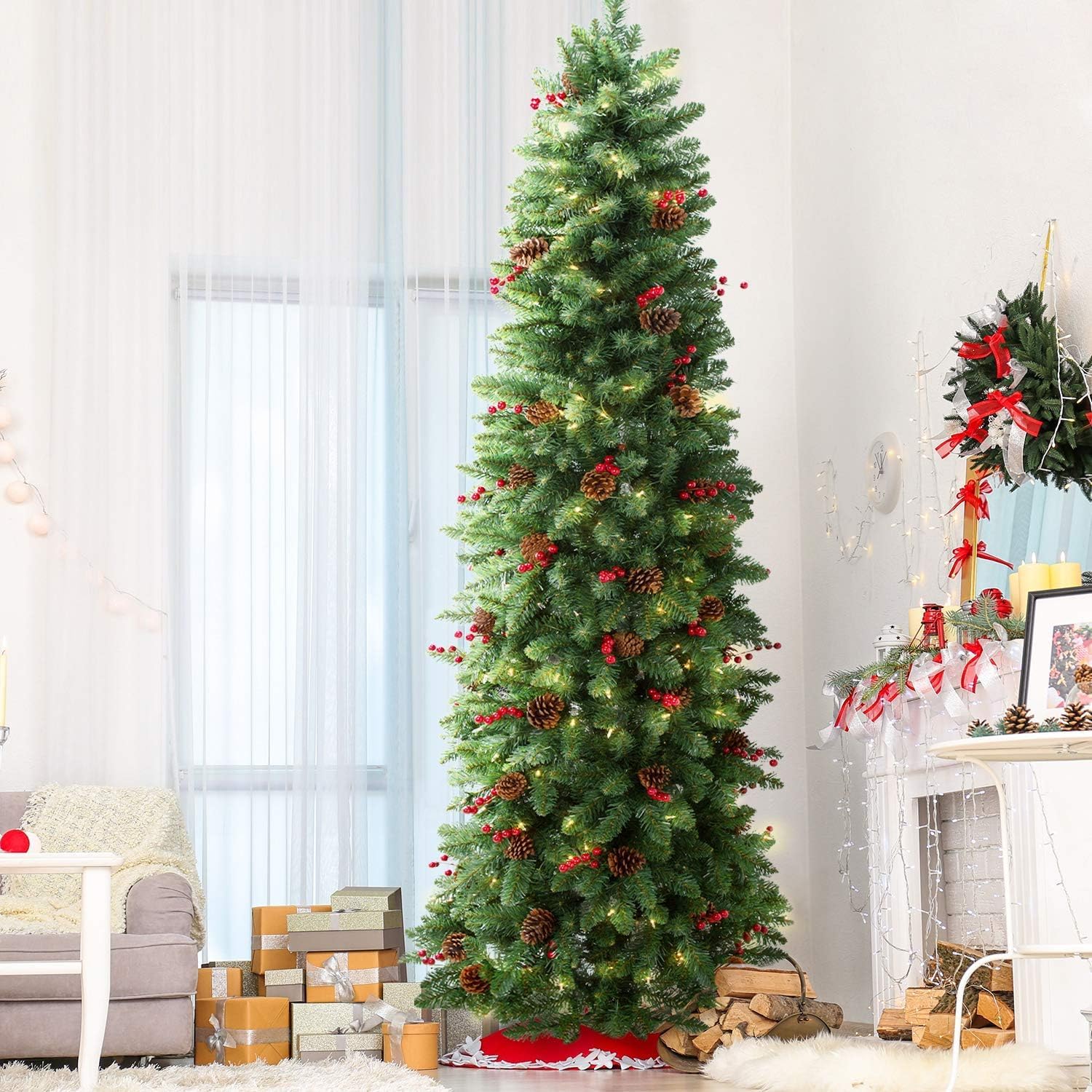4.5/7.5/10FT Pre-lit Christmas Tree with 1000 Clear Lights, Holiday ...