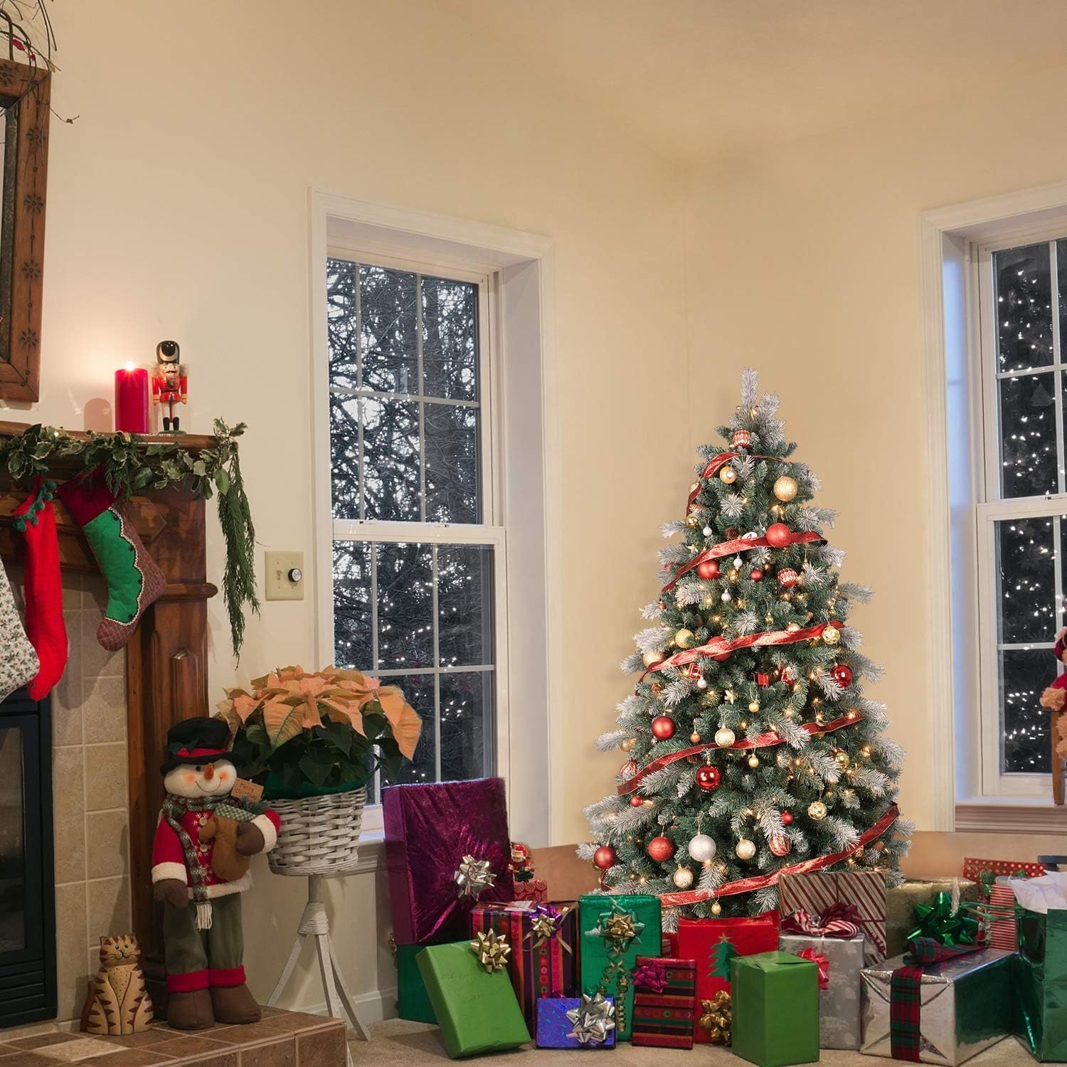 Flocked Artificial Christmas Tree, Prelit Snowy Aspen Spruce Christmas