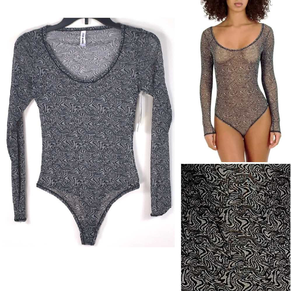 Steve Madden Sheer Long Sleeve Mesh Teddy Thong Bodysuit Ch Sz & Color SM11841 - Picture 10 of 10