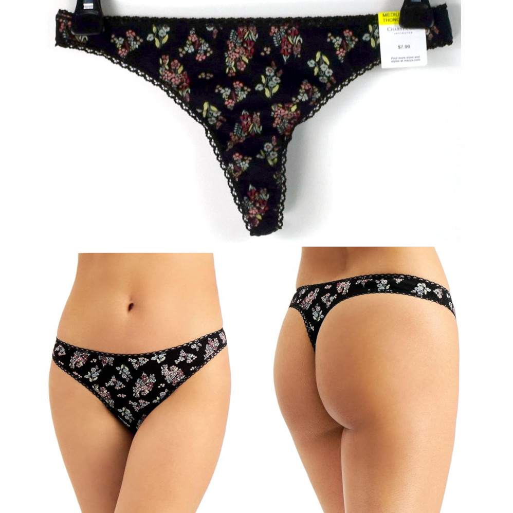 Charter Club Pretty Cotton Thong Choose Black Floral or Dots & Size New Panty - Picture 10 of 11