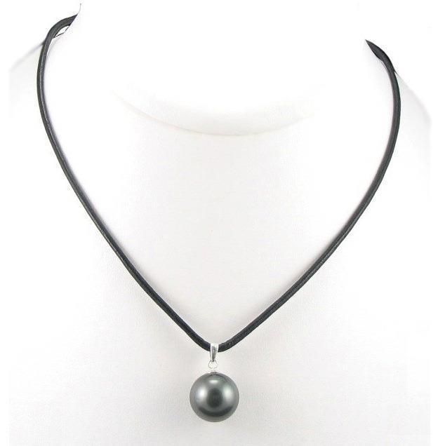 18" 1314mm Top Quality Tahitian Black Pearl Leather Cord Necklace eBay